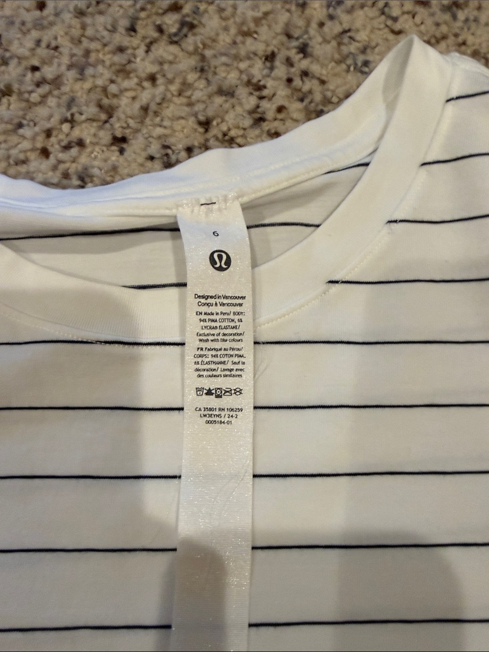 Lululemon White Tee with Thin Black Stripes - Picture 2 of 4